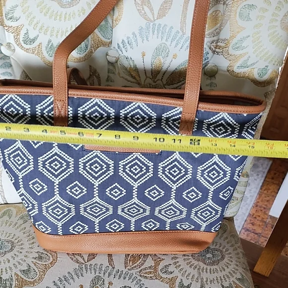 Geometric Patterned Tote Bag with Tan Accents - Picture 6 of 6